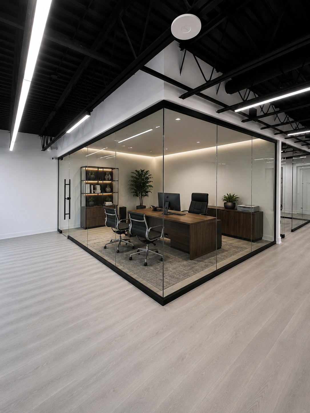 Glass-walled executive office